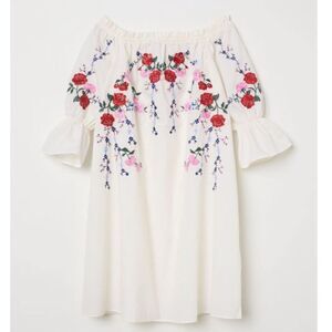 H&M DIVIDED EMBROIDERED ROSE COTTON POLY DRESS